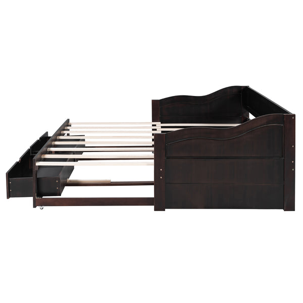 English Elm Wooden Twin Daybed with Pull Out Trundle and Dual Storage Drawers for Guest Rooms Espresso LP000519AAP-1