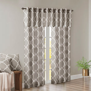 JLA Home Madison Park - Fretwork Metallic Fretwork Print Valance with Grommet Top — Textured Cotton-Blend Light Filter Grey/White MP41-2020