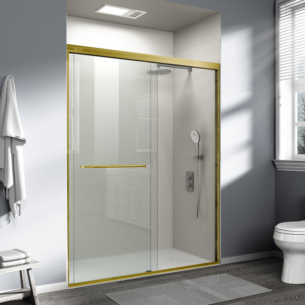 English Elm 56" Semi-frameless Bypass Shower Door Brushed Gold Tempered Glass Walk-in Enclosure W1573P326965
