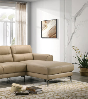 English Elm Top Top Grain Leather 2-Piece Sectional Sofa with Right-Facing Chaise, Tight-Back Stitching, Luxurious Upholstery taupe 60.9 L x 37.5 W x 30 H B011S01485