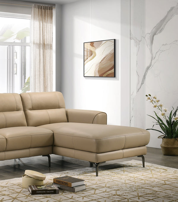 English Elm Top Top Grain Leather 2-Piece Sectional Sofa with Right-Facing Chaise, Tight-Back Stitching, Luxurious Upholstery taupe 60.9 L x 37.5 W x 30 H B011S01485