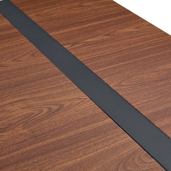 English Elm Table & Chair Set: Industrial Walnut Dining Table With 8 Brown Suede Chairs For Modern Spaces W1151S02433-GIGA