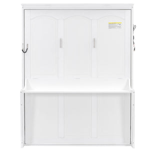 English Elm Queen Murphy Bed with Desk, Built-In LED Lights, USB Charging Ports & Space-Saving Modern Design White N7500004014K