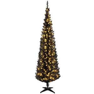 English Elm Black Slim Pencil Christmas Tree Pre-lit Warm Led Lights Modern Holiday Decor T3971P400705