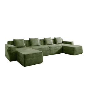 English Elm Modular 4-Seat U-Shape Sectional Sofa - Cloud-Like Comfort, Plush Corduroy, Ottomans & Pillows! W3041S00336