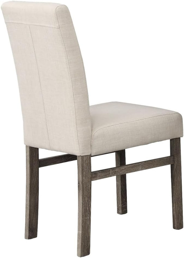 English Elm 5 Piece Oak Finish Transitional Dining Set with Linen Upholstered Chairs Seats Four B011S02294