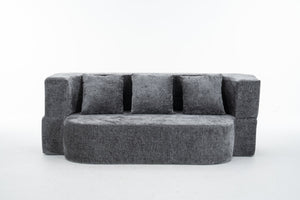 English Elm 3 Seater Convertible Sofa Bed with Chenille Upholstery and High-Density Sponge for Superior Comfort and Support Grey T3903P379835