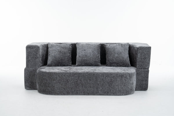 English Elm 3 Seater Convertible Sofa Bed with Chenille Upholstery and High-Density Sponge for Superior Comfort and Support Grey T3903P379835