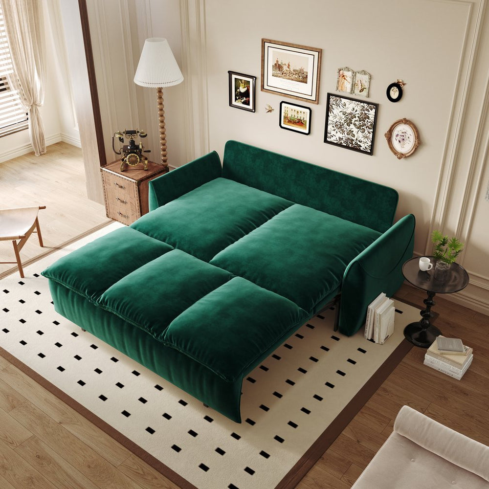 English Elm 70.9" Multi-Functional Convertible Sleeper Sofa Bed with 2-in-1 Pillow & Blanket Set, Velvet loveseat Green W1885P263565