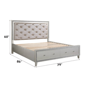 English Elm Sliverfluff Button Tufted Pu Leather Storage Platform Bed with Led Ambient Lighting B2726S00318