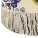 English Elm Yolanda 24" Round Upholstered Accent Ottoman, Beige & Tropical Floral With Ivory Trim