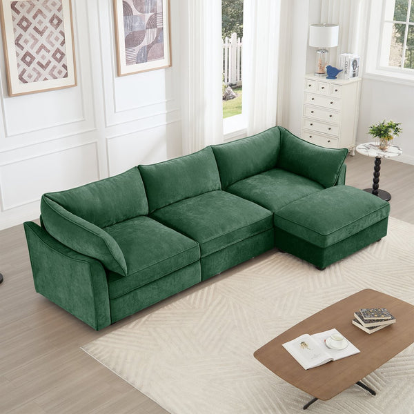 English Elm L-Shaped 3-Seater Sectional Sofa With Movable Ottoman, Soft Chenille, Storage & Modern Design Options W3041S00186