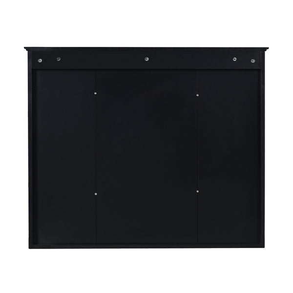 English Elm 35'' Modern Wall-Mounted Medicine Cabinet with Mirror, Hidden Storage and Open Shelves for Bath Black N710P209443B