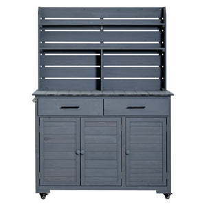English Elm (assembly Video) Topmax Solid Fir Outdoor Potting Bench Grill Cart with Hutch Storage Gray N717P404333E