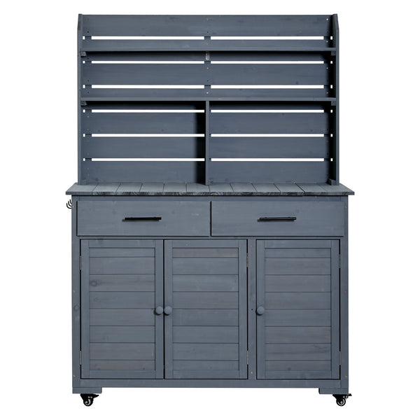 English Elm (assembly Video) Topmax Solid Fir Outdoor Potting Bench Grill Cart with Hutch Storage Gray N717P404333E