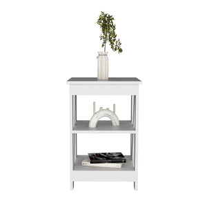 English Elm Side Rossville White Side Table with Dual Shelves for Living Room, Versatile Nightstand, Modern Engineered Wood Finish B092P191181
