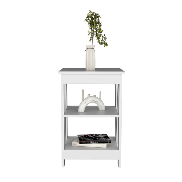 English Elm Side Rossville White Side Table with Dual Shelves for Living Room, Versatile Nightstand, Modern Engineered Wood Finish B092P191181