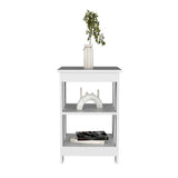 Modern White Side Table with Ample Storage Shelves, Versatile Use, Easy Assembly - 15.7 x 15.7 x 23.8