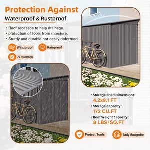 English Elm 4x9 Ft Galvanized Steel Lean-to Outdoor Storage Shed with Vented Sloped Roof and Windows W3213P417563