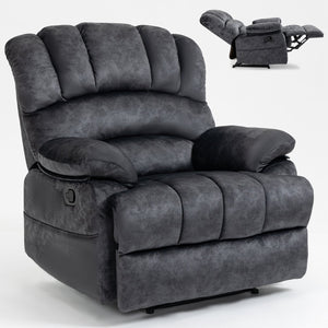 English Elm Large Oversized Manual Recliner Upholstered in Neutral Fabric for Relaxing Living Rooms Grey W3224P288516