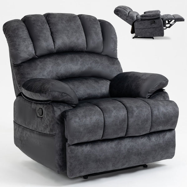 English Elm Large Oversized Manual Recliner Upholstered in Neutral Fabric for Relaxing Living Rooms Grey W3224P288516