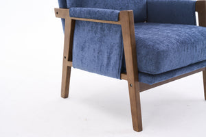 English Elm Mid-Century Solid Wood Accent Chair with Chenille Upholstery, Ergonomic Waist Support, Sturdy 300lb Capacity Navy T3903P372380