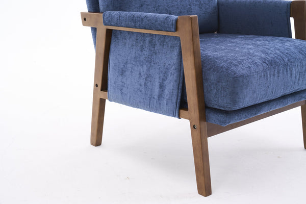 English Elm Mid-Century Solid Wood Accent Chair with Chenille Upholstery, Ergonomic Waist Support, Sturdy 300lb Capacity Navy T3903P372380