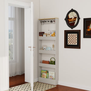 English Elm 72" Slim Six-tier Freestanding Cabinet Antique White Finish for Bathroom or Hallway W282P412292