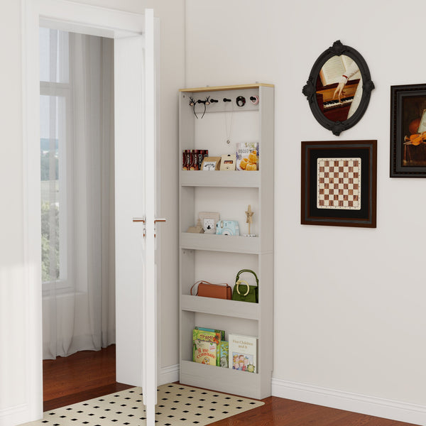 English Elm 72" Slim Six-tier Freestanding Cabinet Antique White Finish for Bathroom or Hallway W282P412292