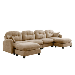 English Elm Modular U-Shaped Sectional Couch With Ottoman, Soft Camel Chenille, Customizable Comfort & Style W714S01383