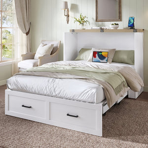 English Elm Murphy Full-Size Cabinet Bed with Built-In Charging Station, Storage Drawer & 700lb Capacity Comfort White 52.5 L x 26 W x 5.5 H N733S293995W