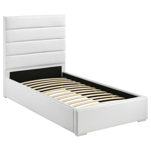 English Elm Dulcey Faux Leather Twin Bed Channel Tufted Headboard Low Profile Modern Frame B062S01517