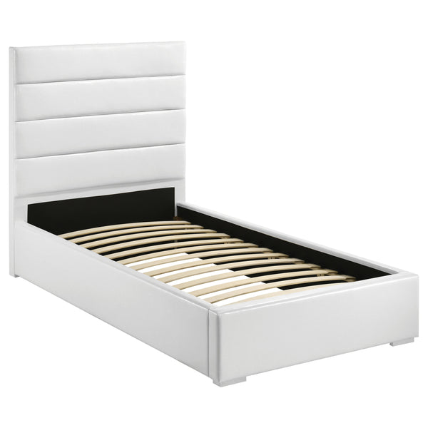 English Elm Dulcey Faux Leather Twin Bed Channel Tufted Headboard Low Profile Modern Frame B062S01517