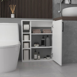 English Elm Meller Slim Wall-Mounted Medicine Cabinet in Kronos White with One Door + 3 Open Shelves for Compact Bathrooms and Laundry Rooms B070P368062