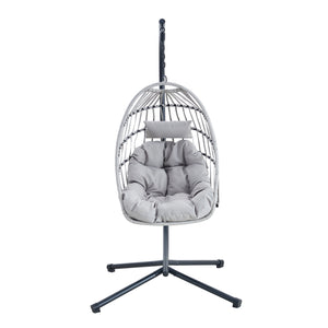 English Elm Grheavy-duty Iron Egg Chair Pe Rattan Woven Swing Seat for Patio or Living Room W2920P281903