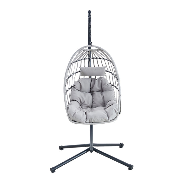 English Elm Grheavy-duty Iron Egg Chair Pe Rattan Woven Swing Seat for Patio or Living Room W2920P281903