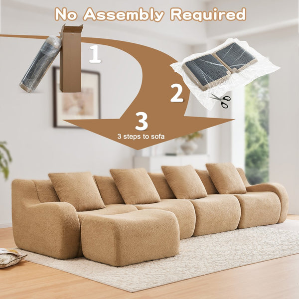 English Elm L-Shaped 4-Seat Boneless Sofa In Plush Teddy Fabric, No Assembly, Ergonomic Comfort For Living Rooms W714S01436