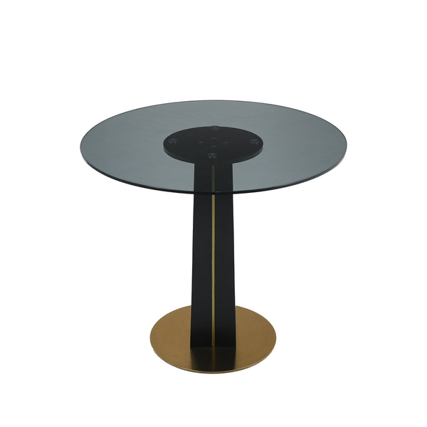 English Elm Modern Round Negotiation Table - 85Cm Tempered Glass Top With Black Legs & Gold Base For Elegance W1535S00592