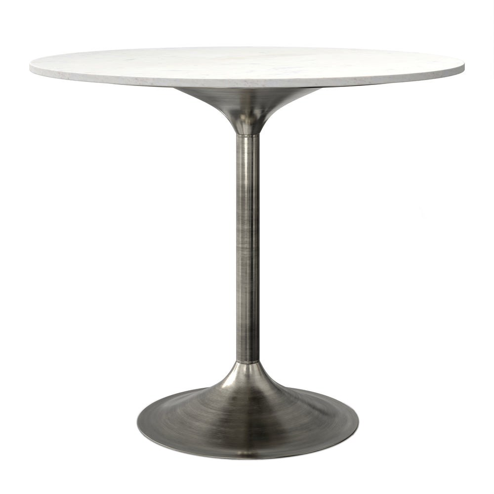 English Elm Osborne Round Marble Dining Table Genuine White Stone Top Iron Base Seats Four B136P439029