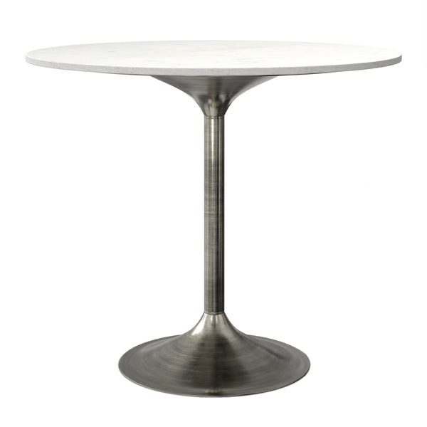 English Elm Osborne Round Marble Dining Table Genuine White Stone Top Iron Base Seats Four B136P439029