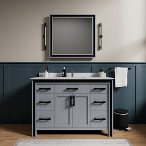 English Elm Dark Grey Bath Vanity 48"W X 22"D With Durable Cultured Marble Top & Ample Storage Solutions B2731P260696
