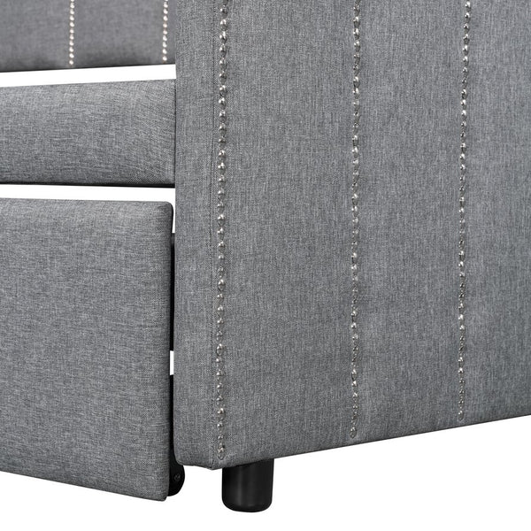 English Elm Twin Linen Upholstered Daybed with Pop up Trundle and Built in Usb Charging Gray SF000199AAE
