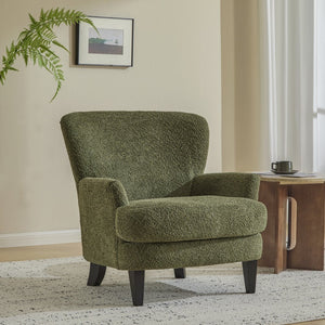 English Elm Christopher Knight Home® - Gerald Boucle Upholstered Club Chair with Tapered Birch Legs, Tonal Piping and Cozy Texture Black,Olive Green 32.25 L x 27.75 W x 20.75 H N776P243710S