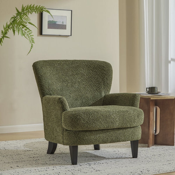 English Elm Christopher Knight Home® - Gerald Boucle Upholstered Club Chair with Tapered Birch Legs, Tonal Piping and Cozy Texture Black,Olive Green 32.25 L x 27.75 W x 20.75 H N776P243710S
