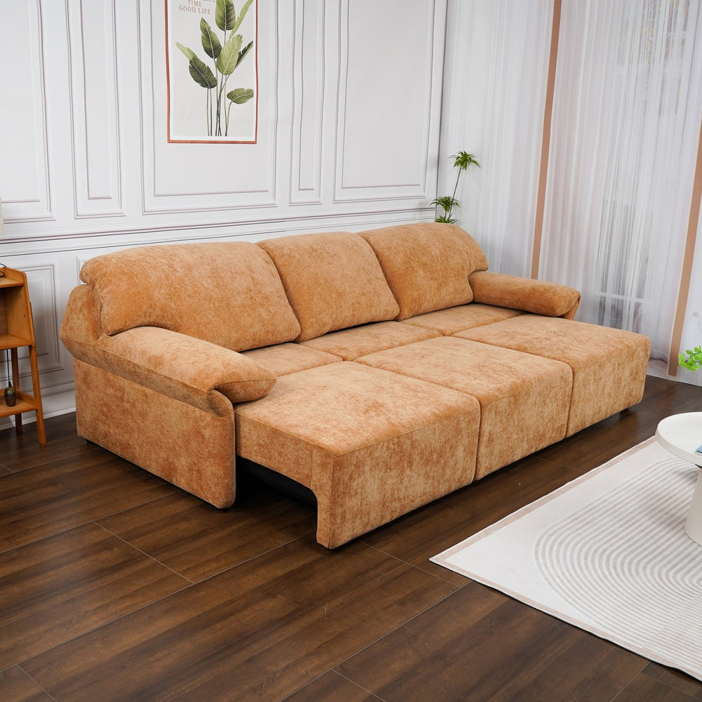 English Elm 3 Seats Power Recliner Sofa Convertible to Bed with Remote, Oversized 29" Seats, Plush Orange Polyester W3795S00003