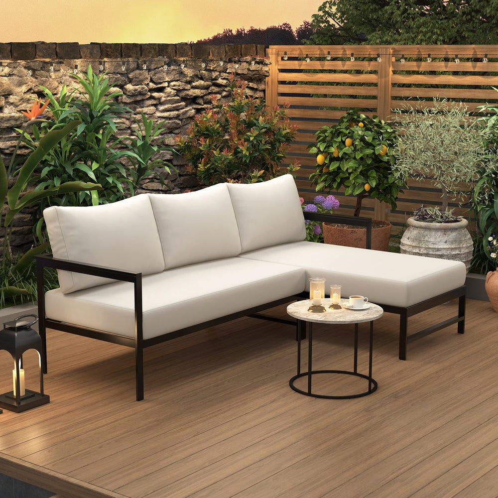 English Elm U_style Outdoor L-shaped Sectional Iron Frame Patio Sofa with Thick Foam Cushions Beige WY000480AAA