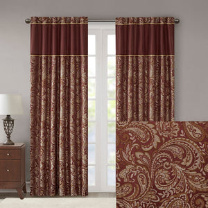 English Elm Jacquard Madison Park Aubrey Window Curtain Pair with Paisley Jacquard, Faux Silk Piping, OEKO-TEX Certified Elegance Burgundy 3.05 L x 10.24 W x 10.24 H B03598094