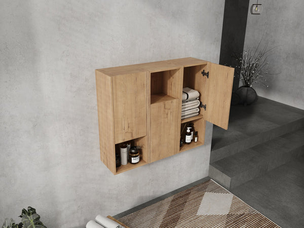 English Elm 36" Bathroom Side Cabinet - Stylish Wall-Mounted Storage, Soft-Close Doors & Durable Imitative Oak Finish W999S00374