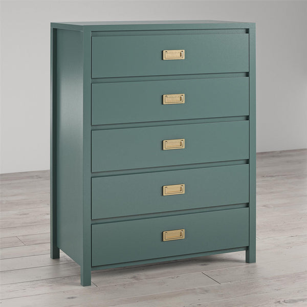 English Elm Haven 5-Drawer Kids' Dresser with Gold Pulls, Sturdy Compliant Storage, Metal Slides & Anchor Kit B2733P395083