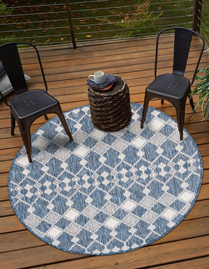 Unique Loom Outdoor Trellis Traliccio Machine Made Trellis Rug Blue, Ivory/Gray 10' 0" x 10' 0"